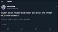 Twitch streamer's threatening tweet has been deleted (Image via narcissawright/Twitter )